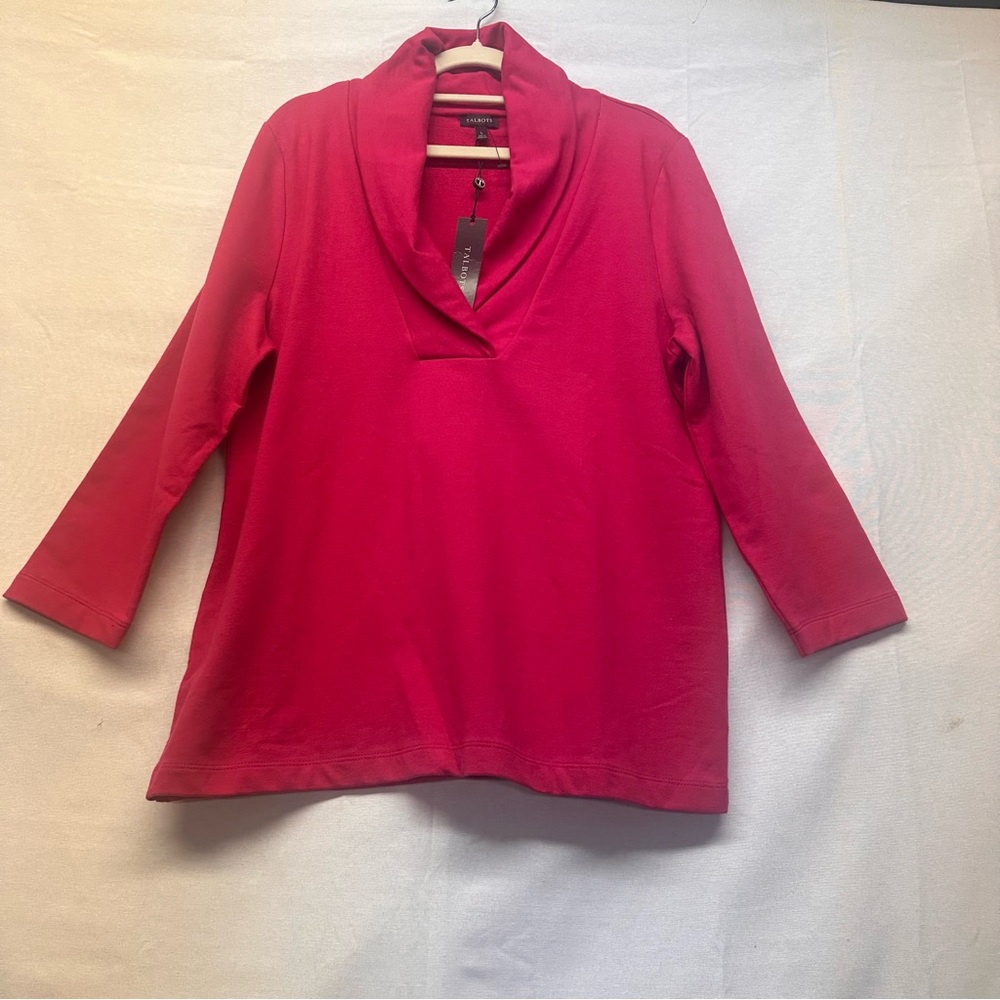 Talbots Pink Shawl Collar Sweater Top Pullover 3/4 Sleeves Cotton Blend LargeNTW